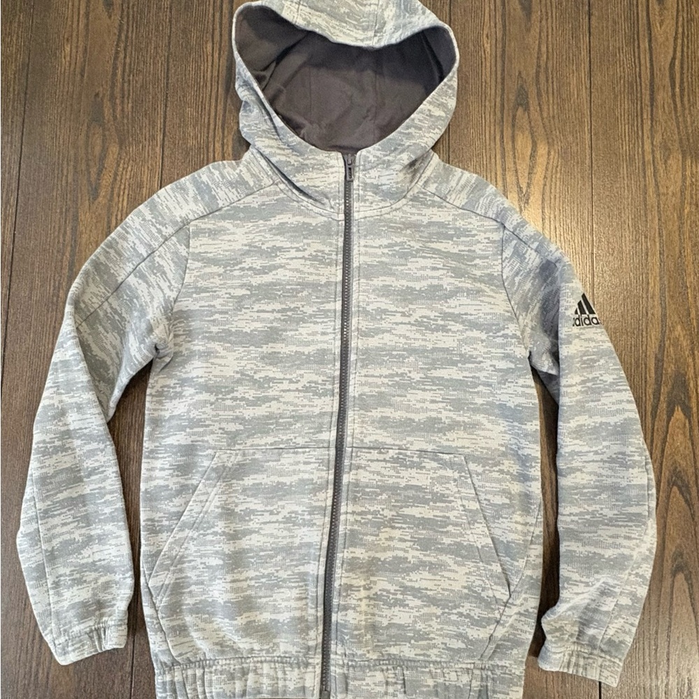 Adidas Kids Light Gray Patterned Hoodie